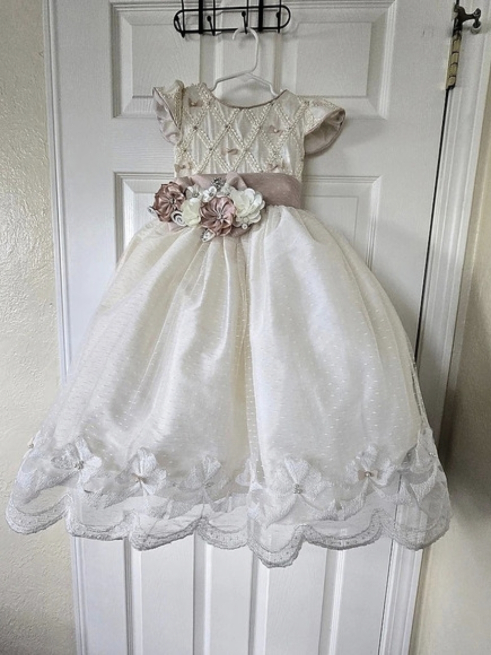 Elegant Ivory & Dusty Rose Ceremony Dress Sz 2 + New Socks Gift